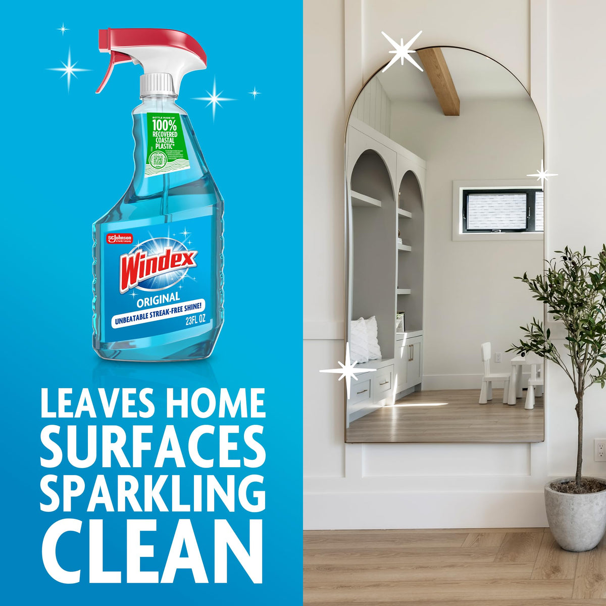 Windex Glass & Window Cleaner Spray Bottle, Original, 23 oz | Streak-Free Shine, Removes Dirt, Smudges & Fingerprints from Glass Tabletops, Windows, Mirrors, Shower Doors & More