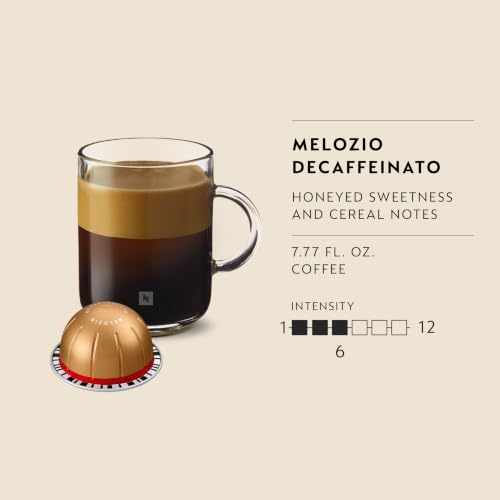 Nespresso Vertuo, Melozio Decaf, Medium Roast, 30-Count Espresso Pods | Decaf Medium-Roast Coffee Capsules, Smooth cereal notes and honeyed sweetness