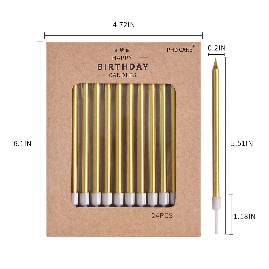 PHD CAKE Gold Long Thin Metallic Birthday Candles, Cake Candles, Birthday Parties, Wedding Decorations, Party Candles, Cake Decorations
