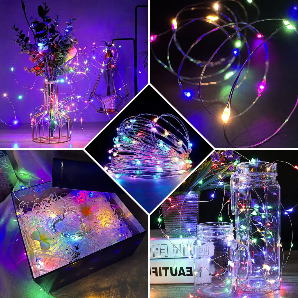 chzk 8 Pack Fairy Lights 7Ft 20 LED Twinkle String Lights 3 Modes Battery Operated Waterproof Firefly Starry for Mason Jar Party Wedding Easter Valentines Day Table Centerpieces,Rainbow-Pastel
