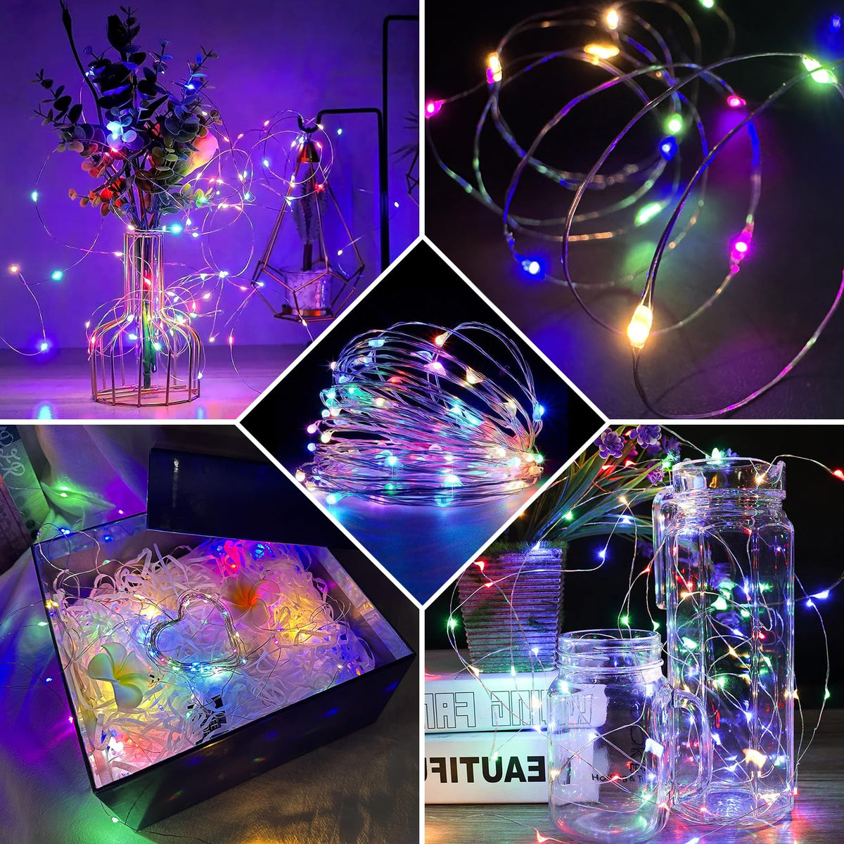 chzk 8 Pack Fairy Lights 7Ft 20 LED Twinkle String Lights 3 Modes Battery Operated Waterproof Firefly Starry for Mason Jar Party Wedding Easter Valentines Day Table Centerpieces,Rainbow-Pastel
