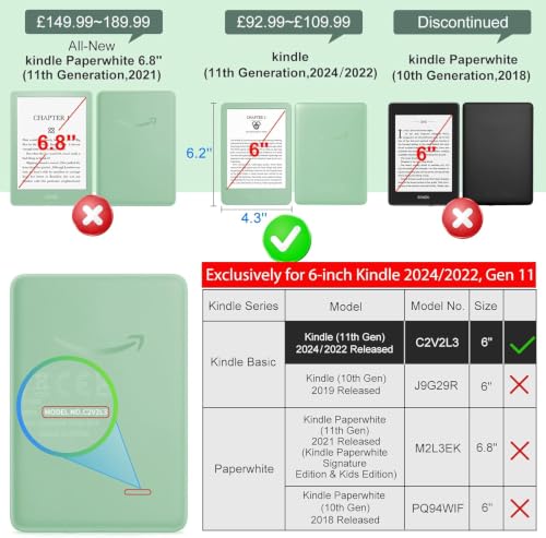 CoBak Case for 6" Kindle Basic 11th Gen 2024/2022, Sage | Auto Sleep and Wake, Lightweight , Slim, Premium Protective Case for Amazon Kindle Basic 11th Gen 6 Inch