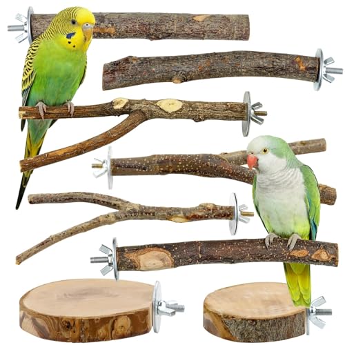 8-Piece Natural Wood Bird Perches for Budgie and Parakeet Cages