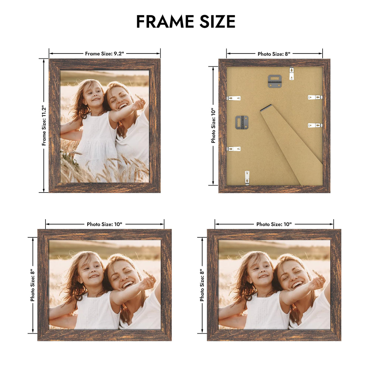 Hongkee 8x10 Picture Frame with Real Glass Wood Frame(Rustic Brown, 1 Pack) | Fits 8 x 10 Photos for Wall or Tabletop Display - Includes Easel Back, Vertical Hang - Ideal for Home, Office