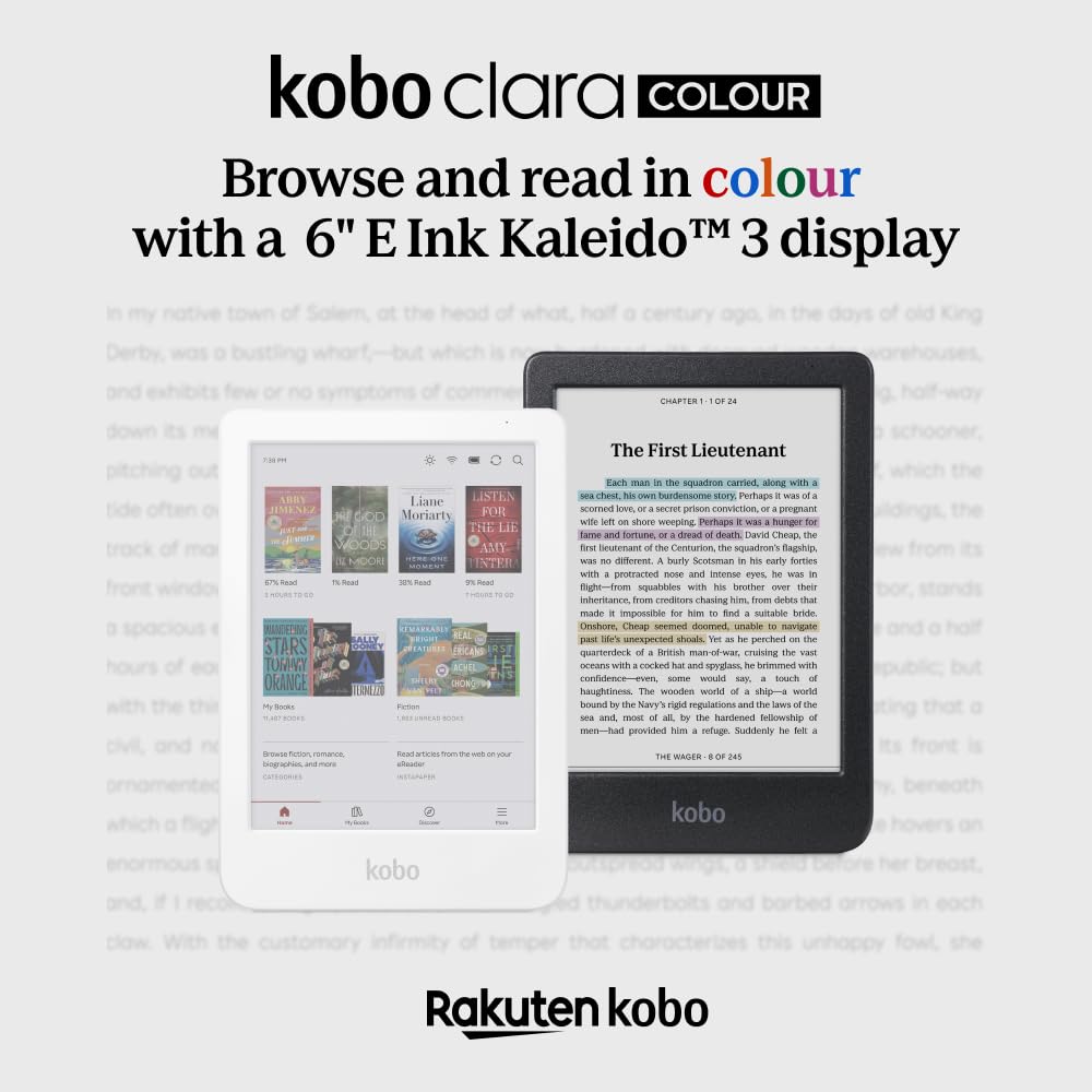 Kobo Clara Colour | Colour eReader | 6” Glare-Free Colour E Ink Kaleido™ 3 Display | Dark Mode Option | Waterproof | Audiobooks | 16GB of Storage | White
