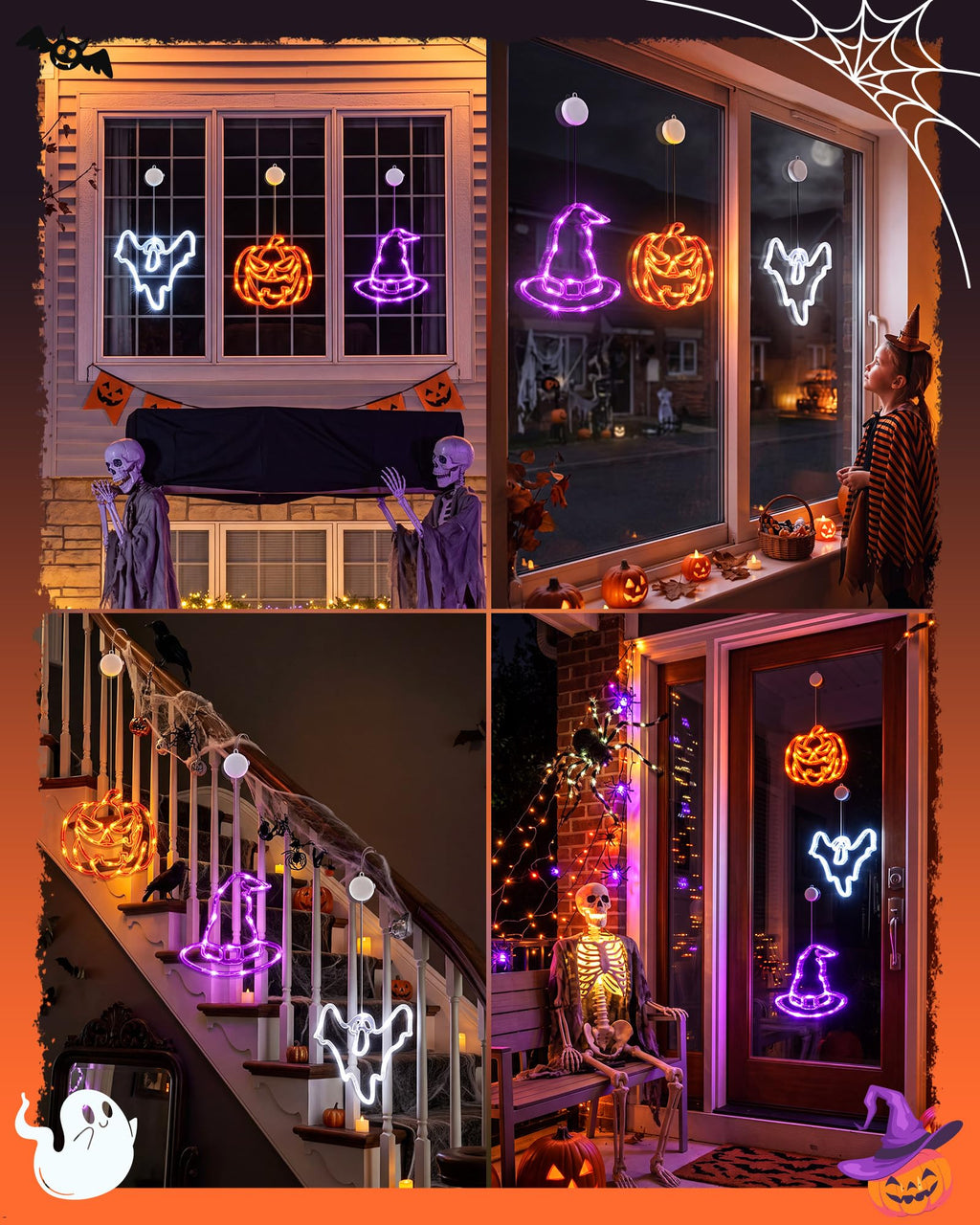 Minetom 3 Pack Halloween Windows Lights - Pumpkin, Ghost, Hat with Timer | Battery Operated Halloween Lights with Firm Suction Cup, Halloween Decorations for Windows, Doors, Balconies, Wardrobes
