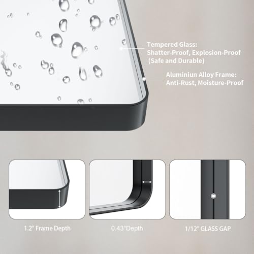 LOAAO 22X30 Inch Black Bathroom Mirror Metal Framed | Rounded Rectangle, Matte Black Bathroom Vanity Mirror, Anti-Rust, Hangs Horizontally or Vertically