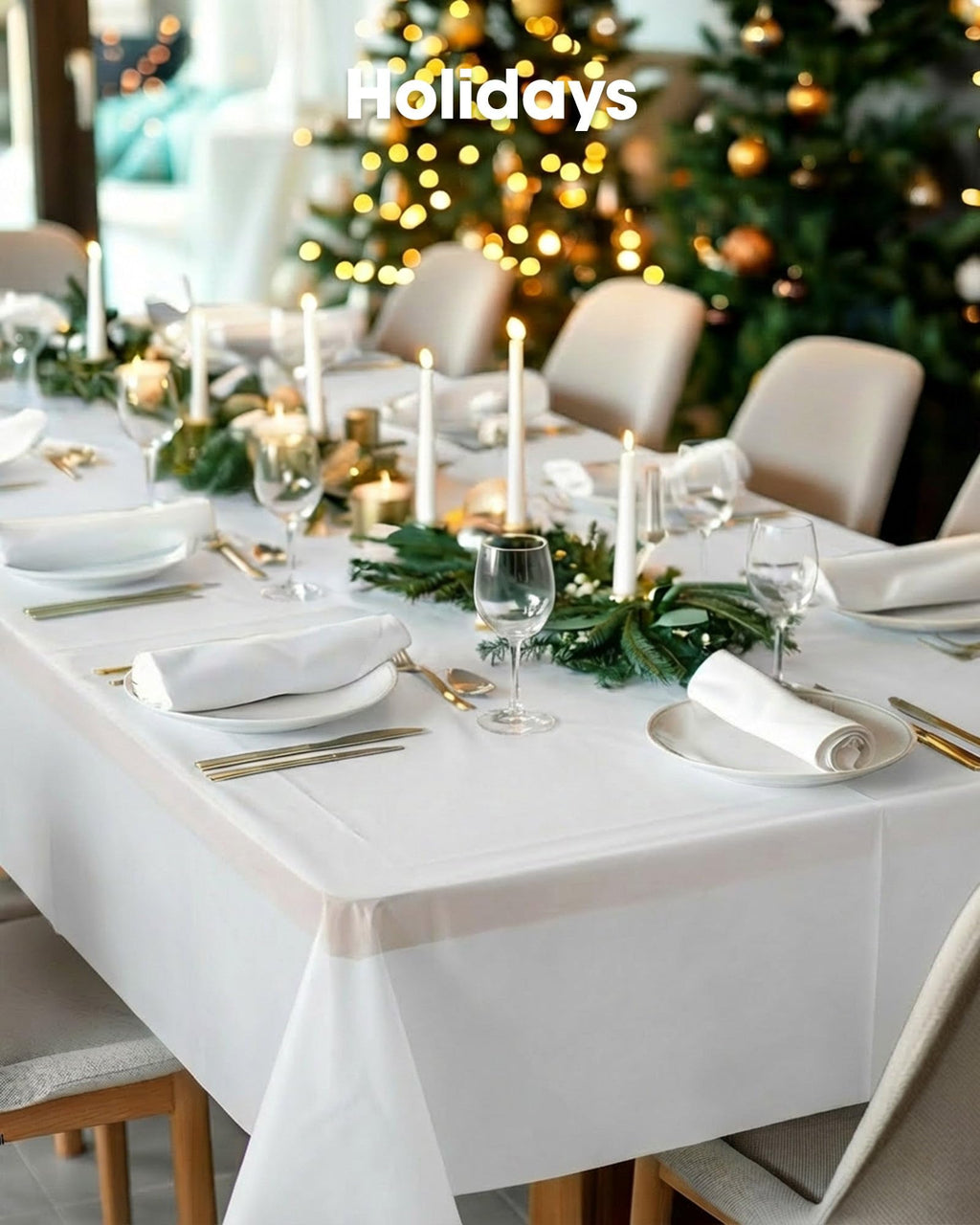 Pureegg Plastic Table Cloth Disposable 54x108 Inch 10 Pack, White | Picnic, Wedding, Party Supplies, Leakproof & Sturdy, Tablecloth, Table Cover