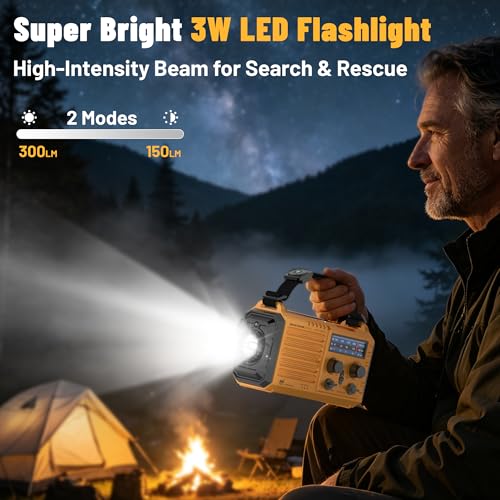 NOAA Weather Radio FM AM Shortwave, Emergency Radio 5000mAh Solar Crank | 5 Way Powered Portable Phone Charger with LED Flashlight, Reading Lamp, and SOS Alarm for Survival Kits