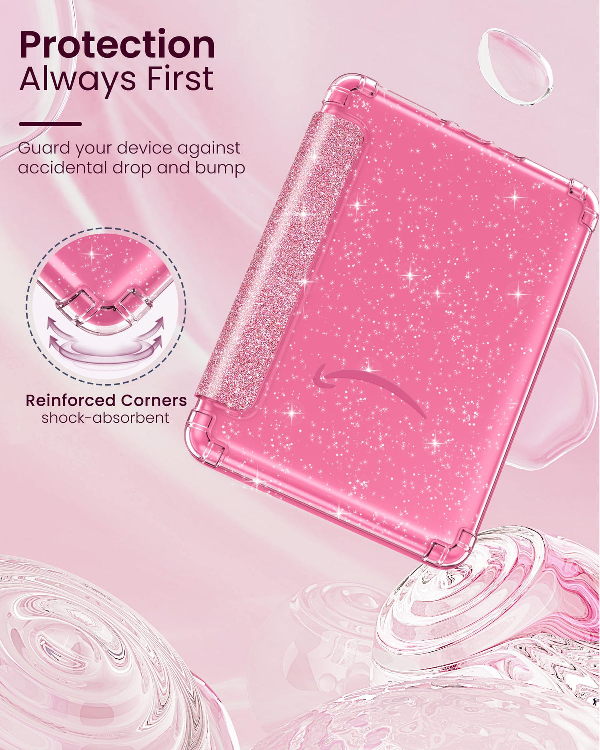 MoKo Case for 7" Kindle Paperwhite 12th Gen & Colorsoft 2024, Glitter Pink | Scratch-Proof, Sparkly Clear Back, Full Protection, Light Shell, Auto Wake/Sleep,for Kindle Paperwhite & Colorsoft 2024/2025