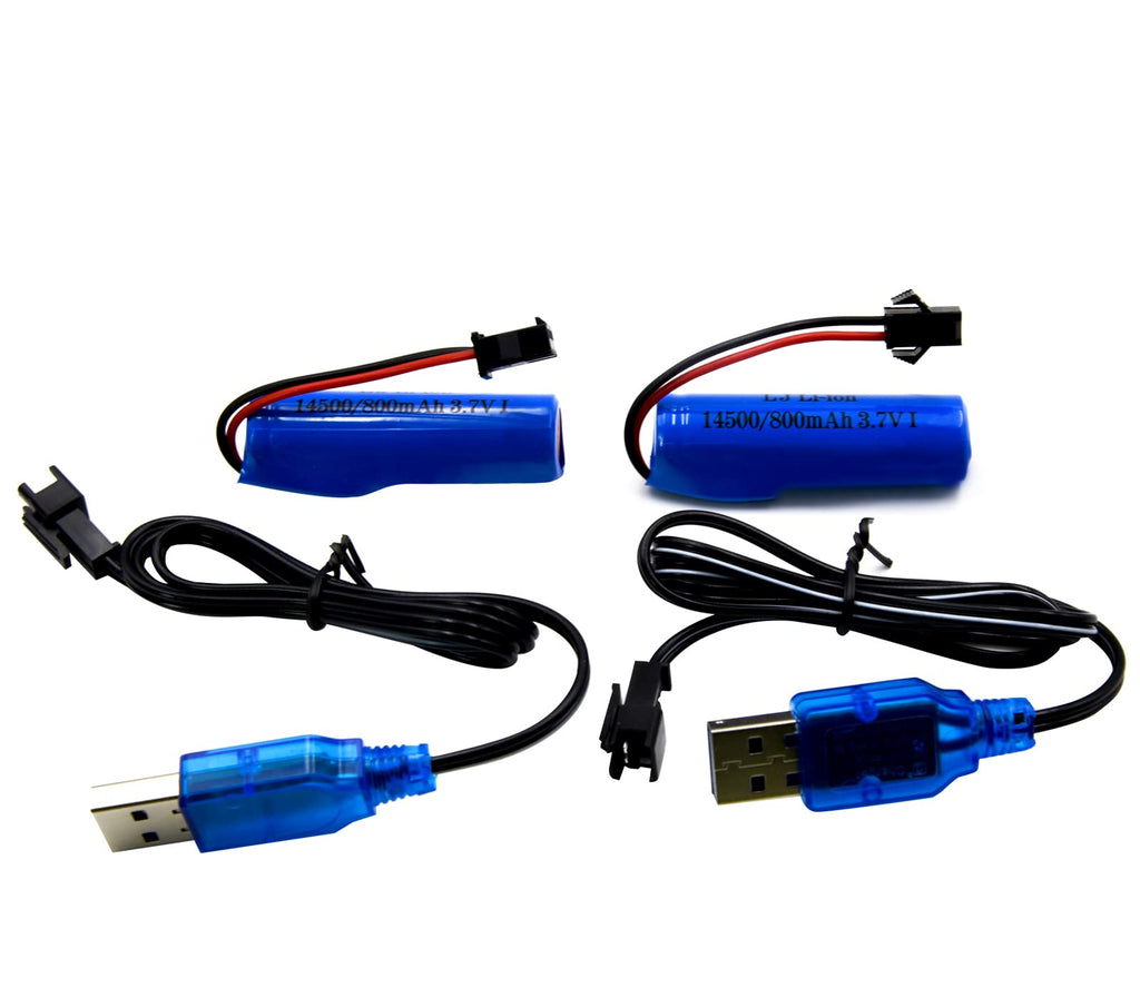 Blomiky 2 Pack 3.7V 800mAh Li-ion Rechargeable Battery SM 2P Plug with USB Cable for Double Sided RC Stunt Car Small RC Boat Tumbling Amphibious RC Car RC Truck/ C63 Battery and USB 2
