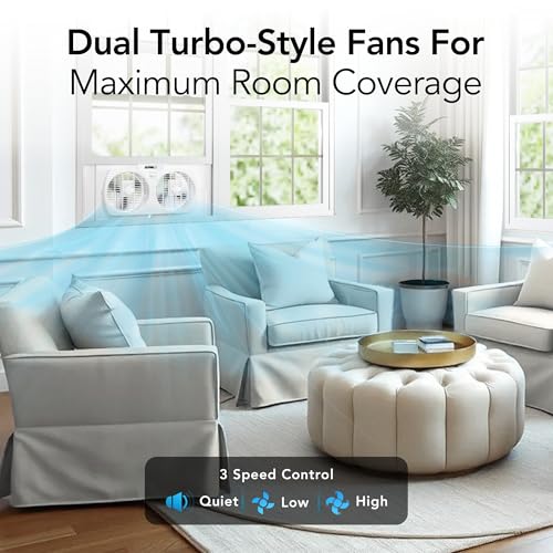 COMFORT ZONE Reversible Twin Window Fan with 3-Speeds & Expandable Width | Draw Cool Air In or Manually Reverse to Pull Warm Stale Air Out, Removeable Bug Screen, ETL Certified for Home and Kitchen