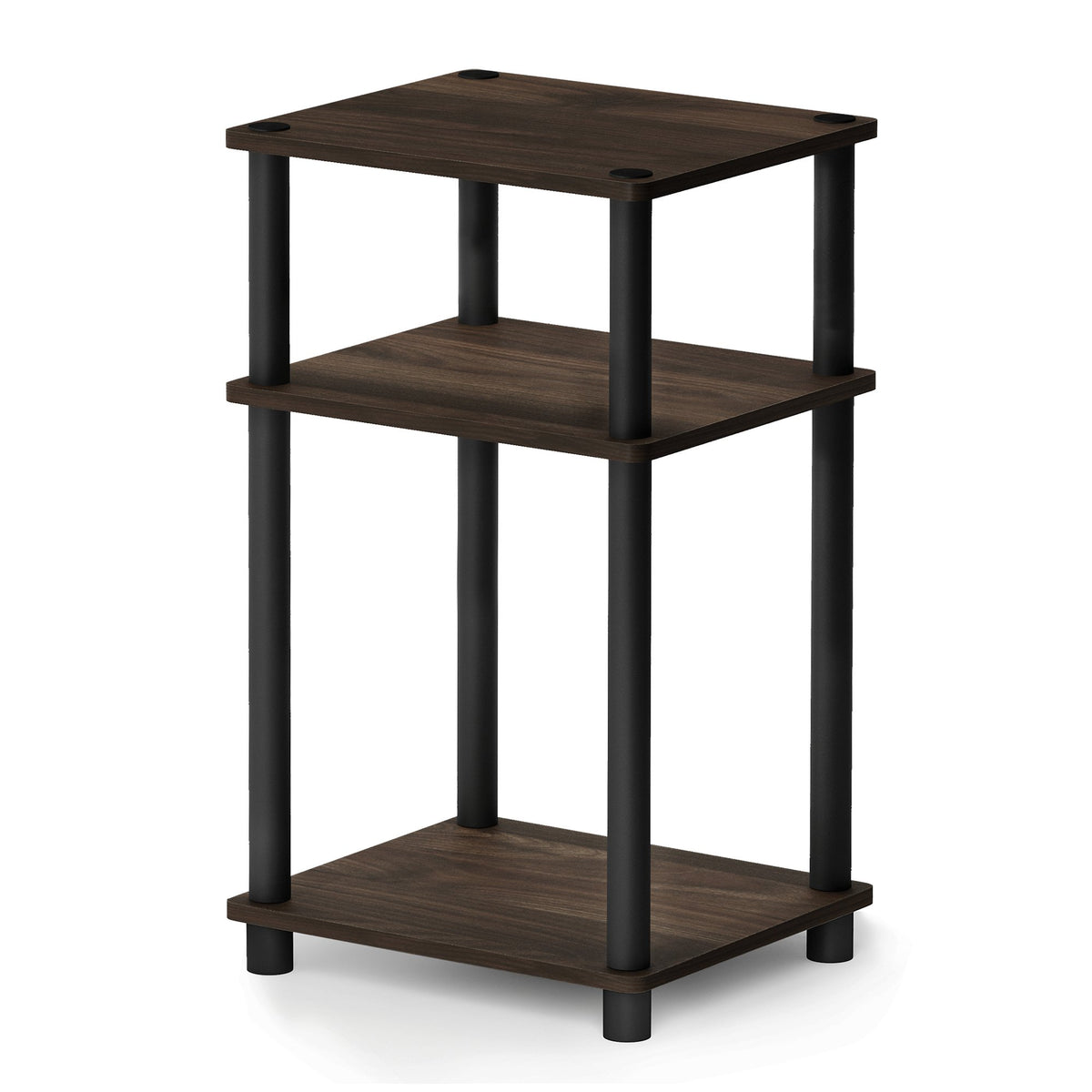 Furinno JUST Toolless 3-Tier Side Table, Open Shelf, Columbia Walnut | Soft-Corner, End Table, Night Stand, Bedside Table, for Living Room, Bedroom, Bathroom