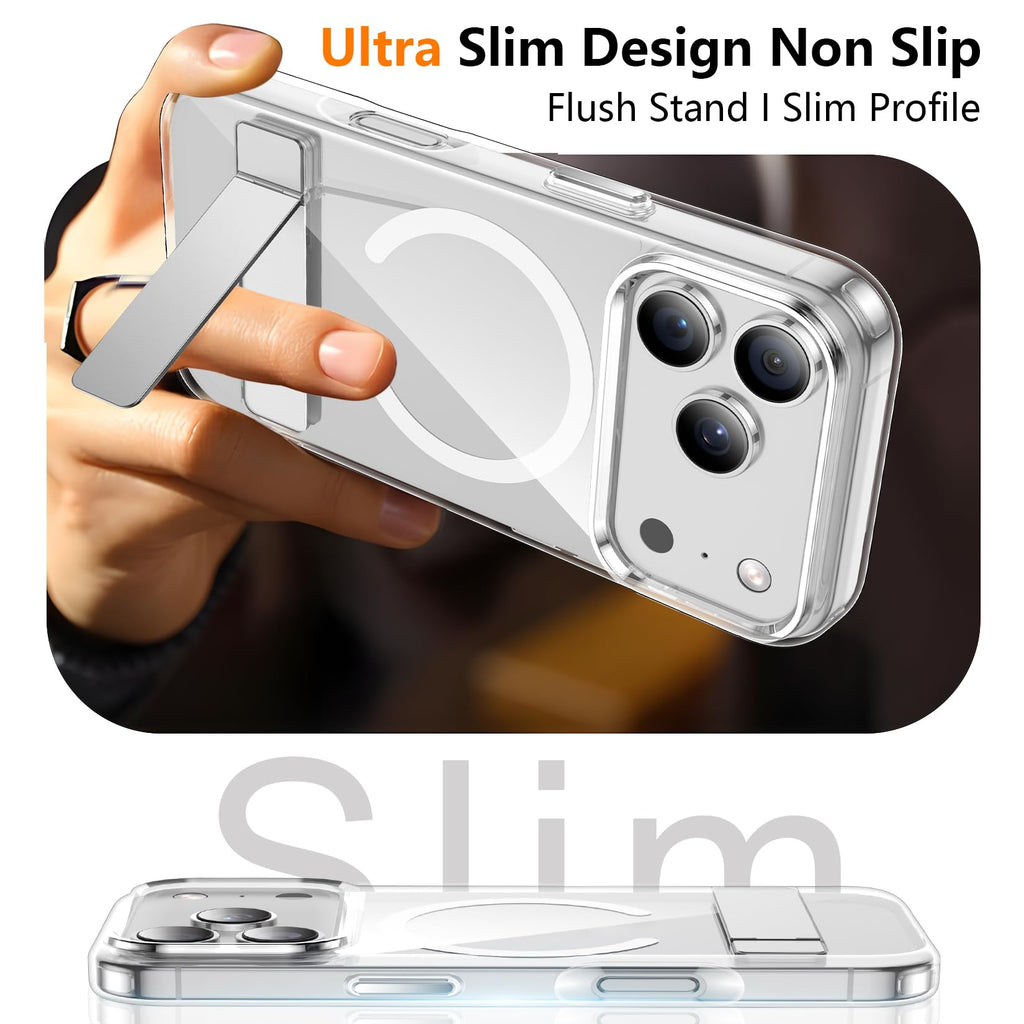 SPIDERCASE for iPhone 18 Pro Max Case/iPhone 17 Pro Max Case,Magnetic,Clear | [3 Stand Ways] Invisible Kickstand|Crystal Clear|Shockproof Slim Phone Case
