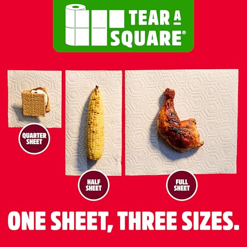 Brawny Tear-A-Square 3-Ply Paper Towels, 6 Double Rolls = 12 Regular Rolls | Strong, absorbent, and durable to tackle any tough mess