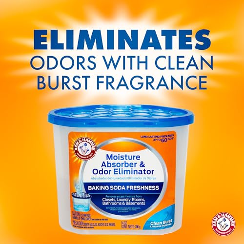 Arm & Hammer Clean Burst Moisture Absorber and Odor Eliminator Tubs, 14 oz., 3 Pack, Attract and Trap Excess Moisture, Eliminate Musty Odors, Convenient and Effective