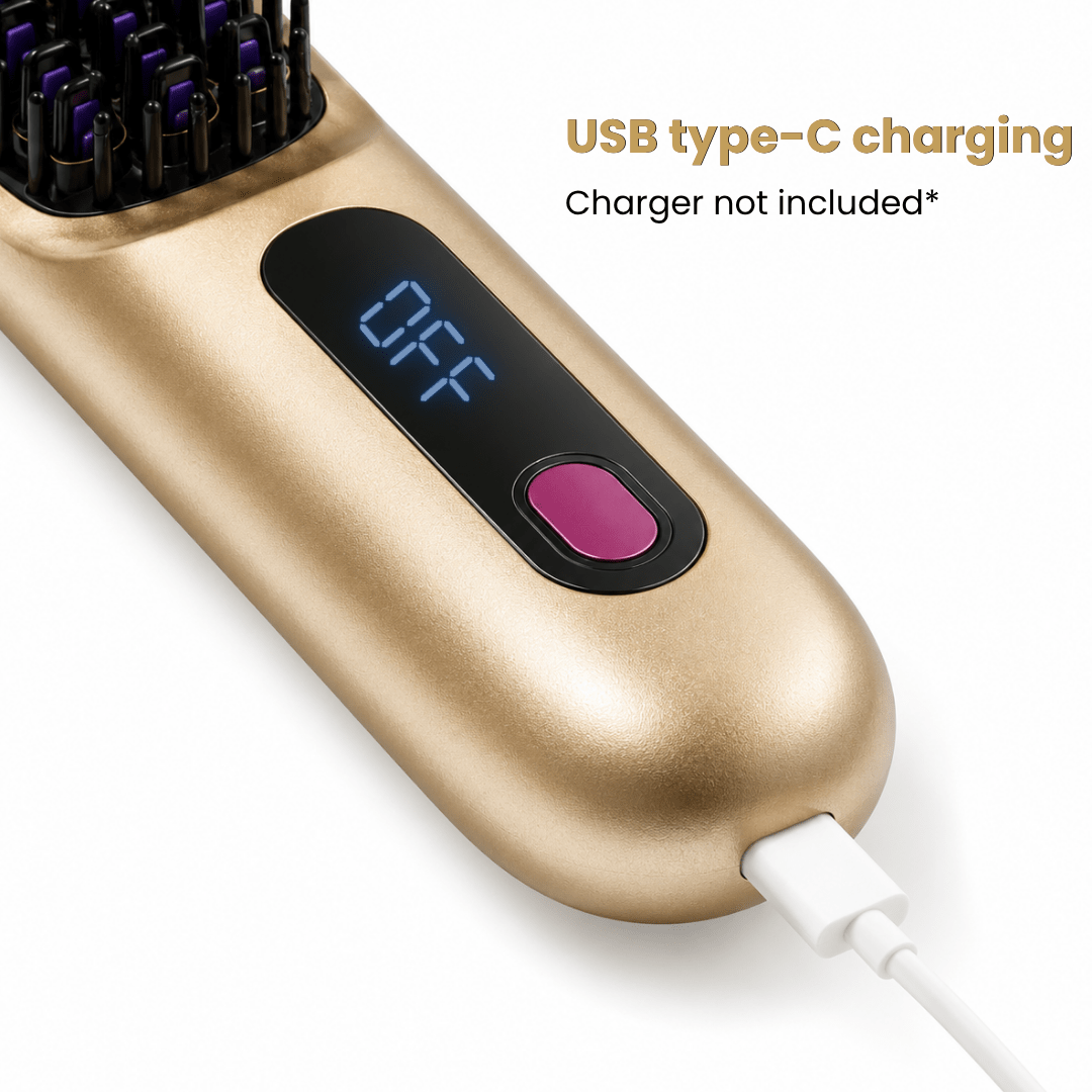 [NEW] FLOWN Portable Straightener Brush Gold - GoBrush PRO