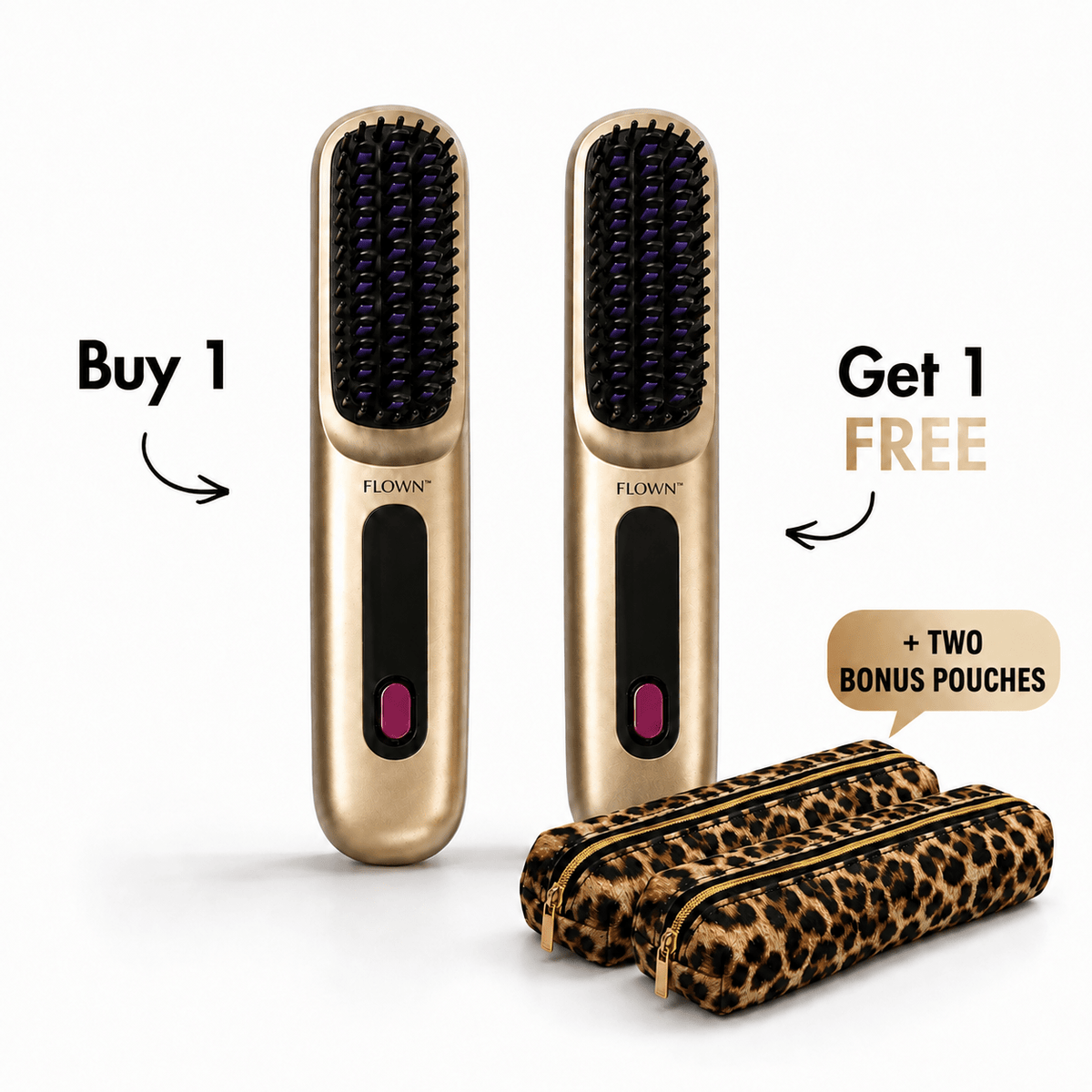 [NEW] FLOWN Portable Straightener Brush Gold - GoBrush PRO