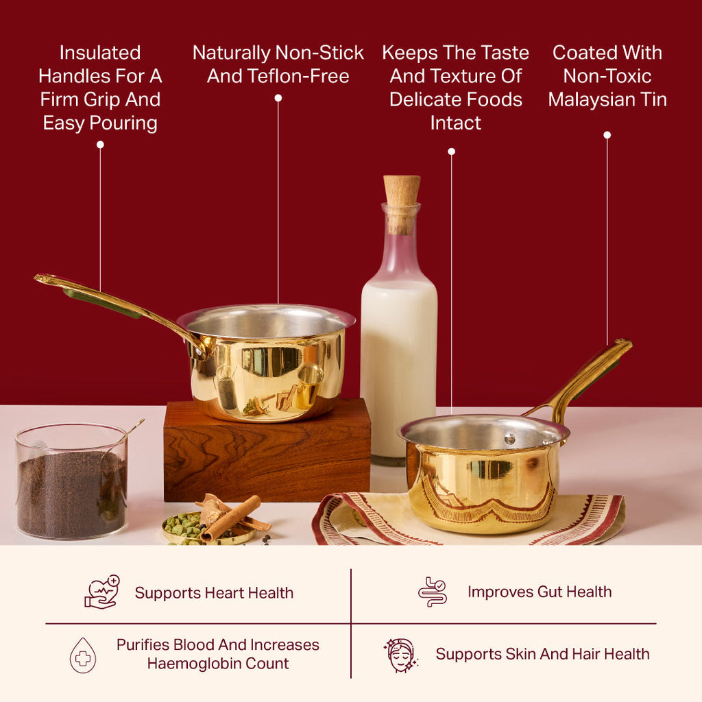 Brass Saucepan with insulated steel base with golden PVD coating handle