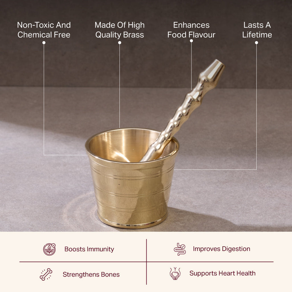 Chai Starter Kit (Brass Saucepan with Insulated handle + Brass Mortar and Pestle)
