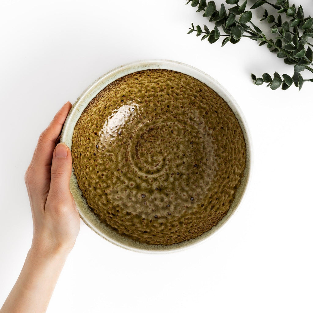 White Drip Earth-Tone Ramen Bowl
